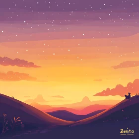 Evening Starry Sky Over Hills