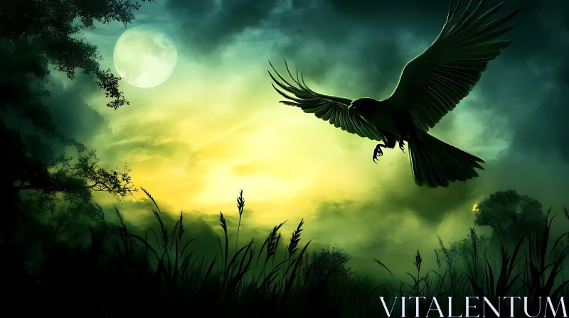 Nocturnal Raven Silhouette AI Image