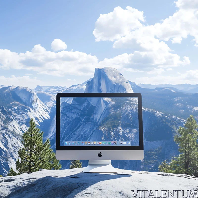 Mountain Landscape Reflected on a Computer Monitor AI Image