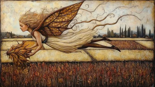 Whimsical Fairy Flight over Autumn Field