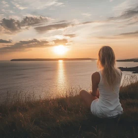 Woman Enjoying Sunset View by the Sea
