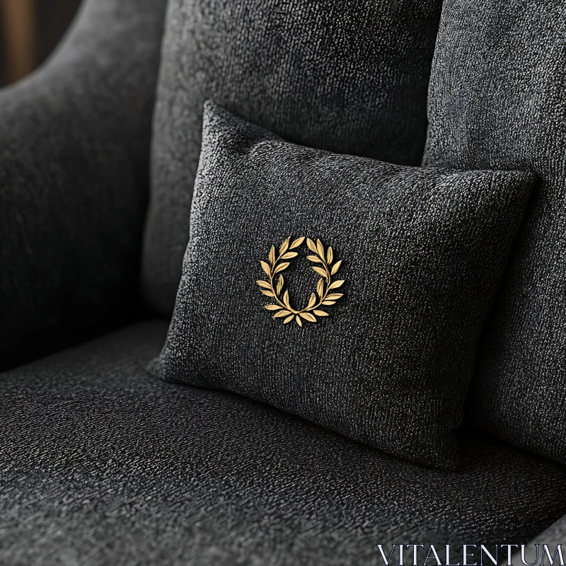 Luxury Black Sofa with Gold Emblem Pillow AI Image