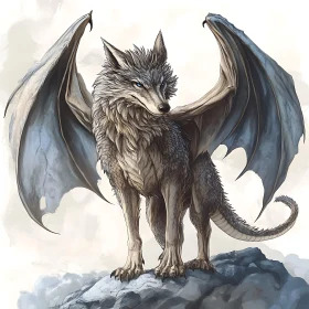 Winged Wolf Dragon on Mountain Peak