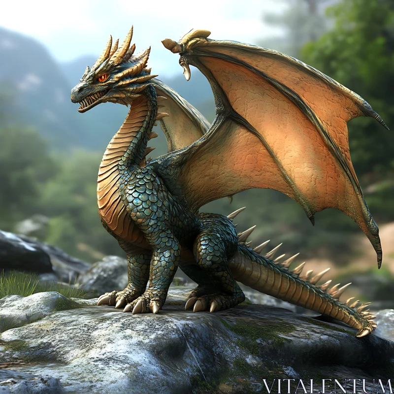 AI ART Fantasy Dragon in Forest Glade