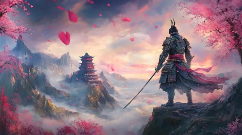 Warrior in Pink Blossom Scenery