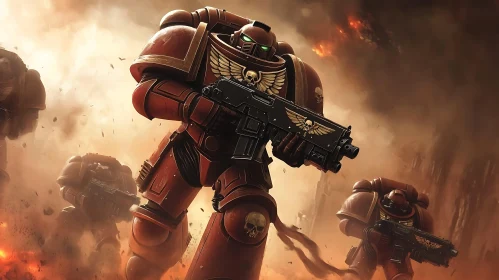 Sci-Fi Soldiers Amidst Smoke and Fire