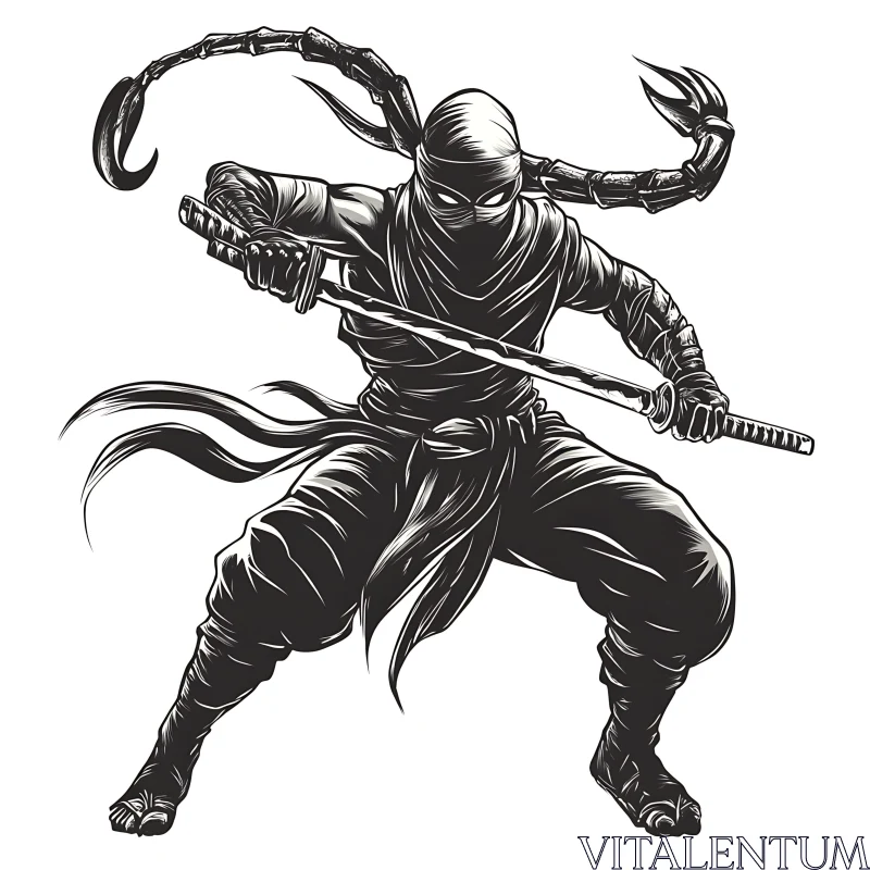 AI ART Monochrome Ninja with Sword