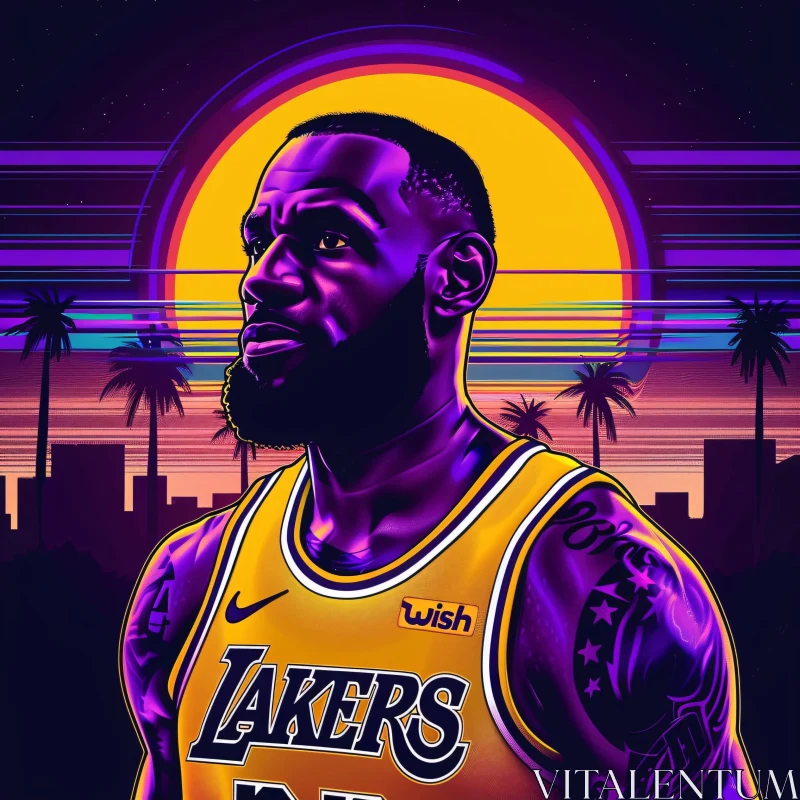 LeBron James - Lakers Star with Vibrant Sunset AI Image