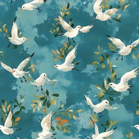 Seagulls and Leaves Pattern