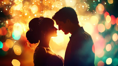 Silhouette of Lovers in Festive Ambiance