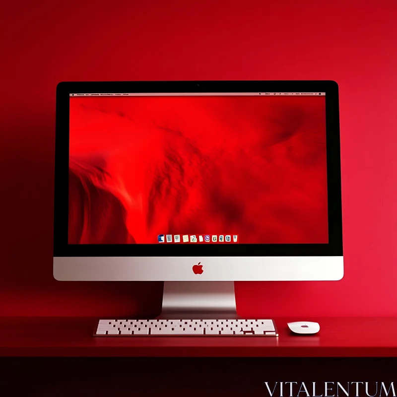 AI ART Sleek Desktop Computer on Red Background