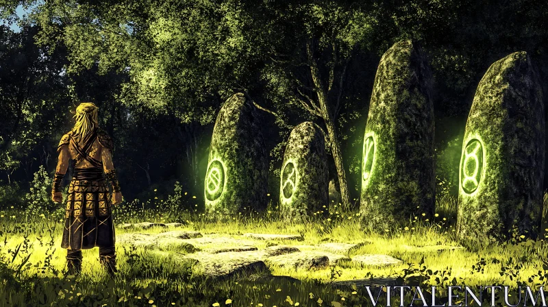 AI ART Glowing Runestones and Forest Guardian