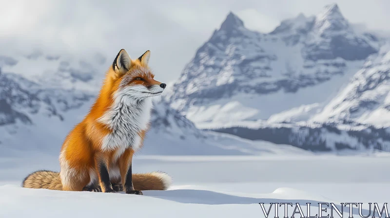 Serene Fox and Majestic Mountains AI Image