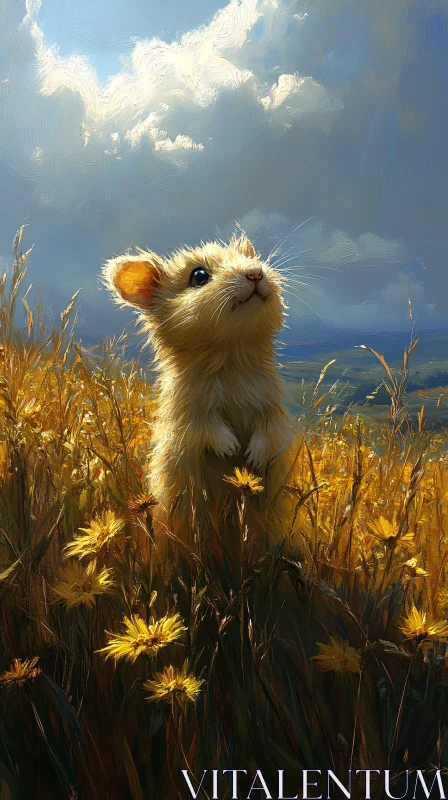 Hamster Among Sunlit Flowers AI Image