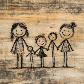 Simple Family Portrait on Wooden Background