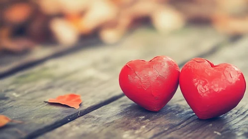 Hearts on a Wooden Table