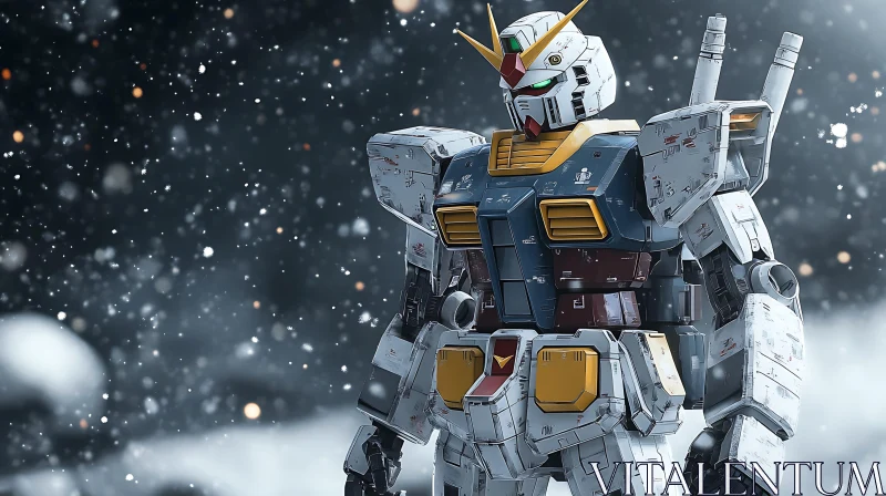 Mecha Robot in Winter Blizzard AI Image