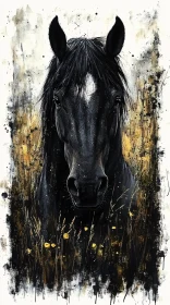 Enigmatic Black Horse with Abstract Background