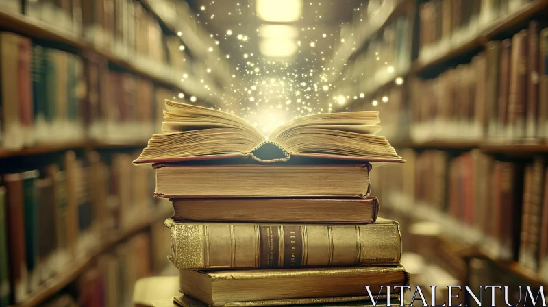 AI ART Vintage Books with Glowing Light