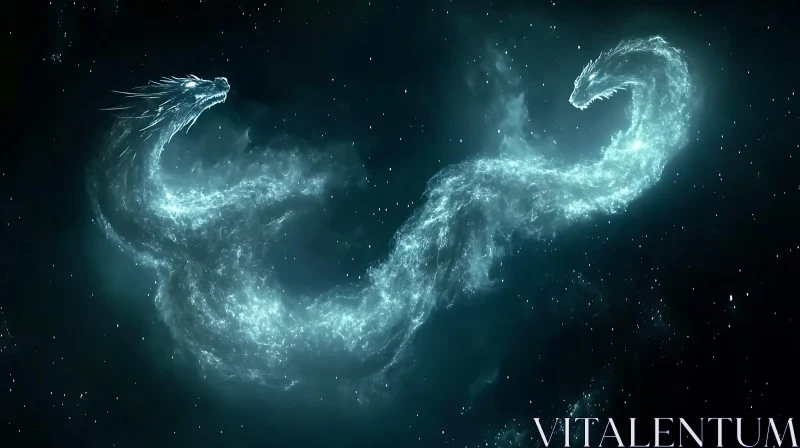 AI ART Nebula Dragons Facing in Space