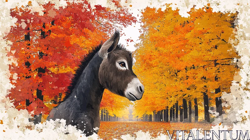 AI ART Serene Donkey Amongst Autumn Trees