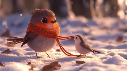 Birds in Winter Landscape with Scarf