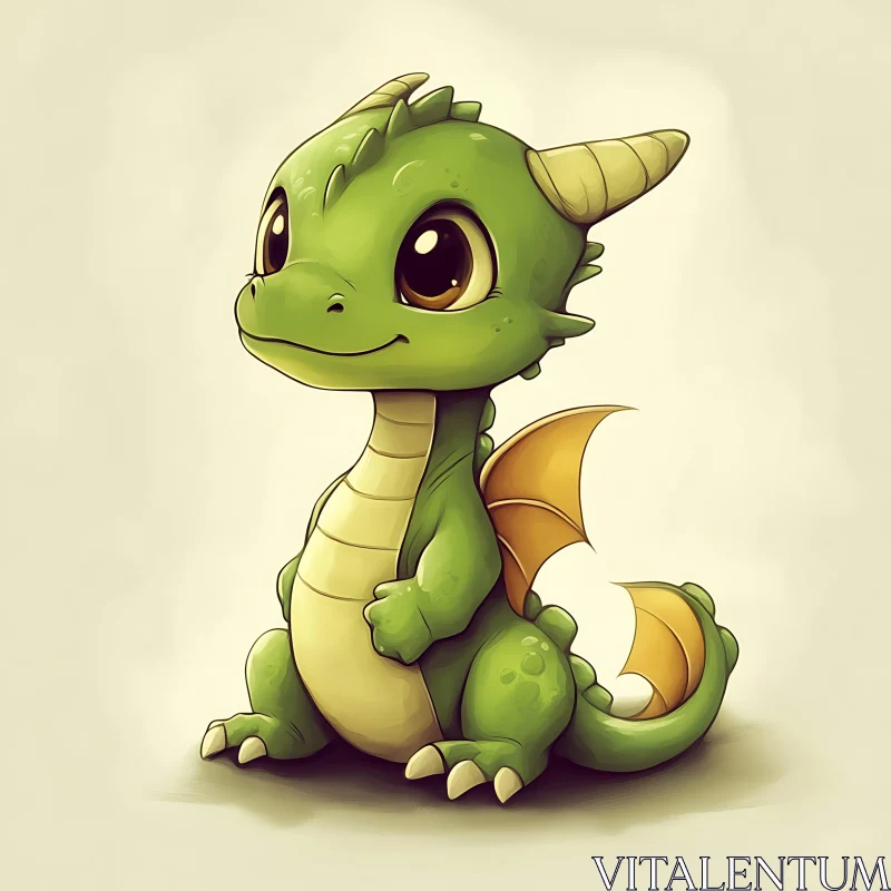 Charming Green Dragon Cartoon Character AI Image