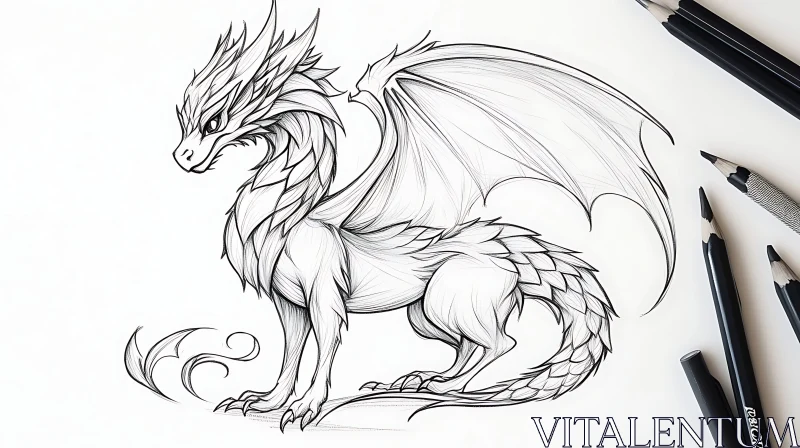 AI ART Monochrome Dragon Drawing