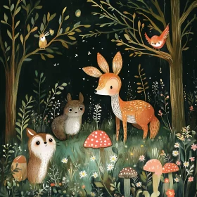 Magical Night in the Forest with Woodland Animals