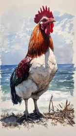 Proud Rooster on Sandy Beach