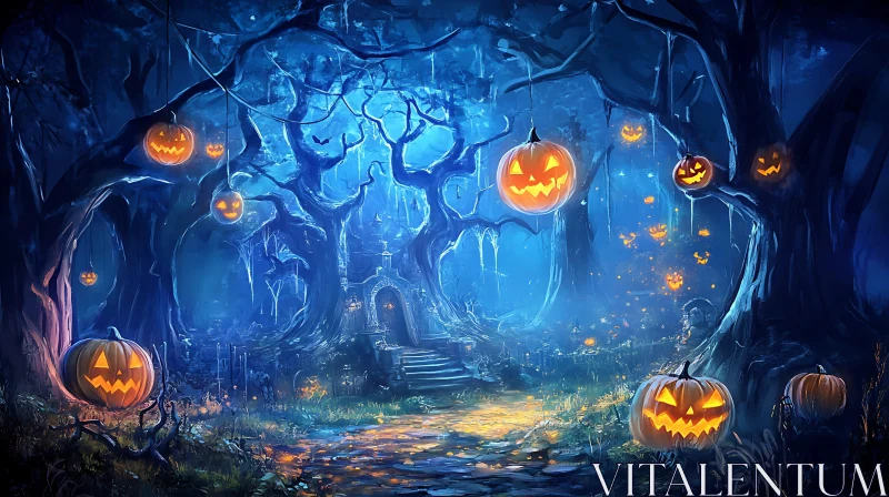 Spooky Forest Halloween Scene AI Image