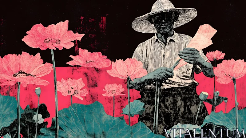 Floral Vintage Art with Man Portrait AI Image