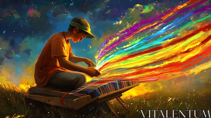 AI ART Musical Boy with Rainbow Strings