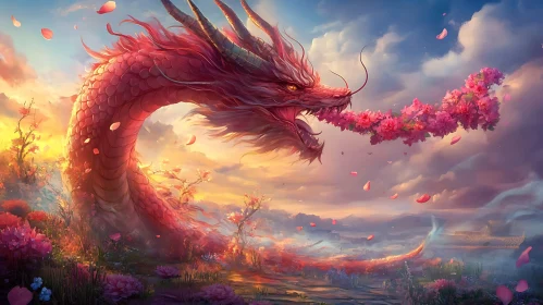 Dragon with Flowers in the Sky