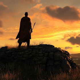 Silhouette of Warrior with Spear