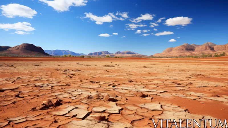 Futuristic Desert Landscape: Cracked Earth and Blue Sky AI Image