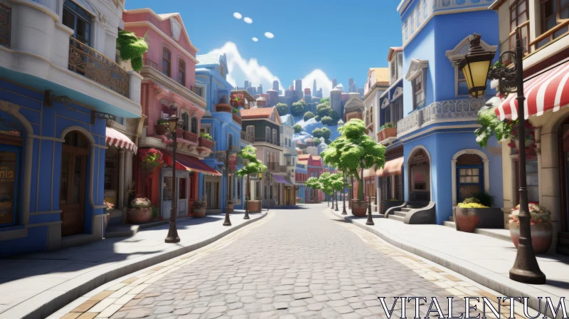 Mediterranean-inspired Cartoon Cityscape with Realistic Skies AI Image