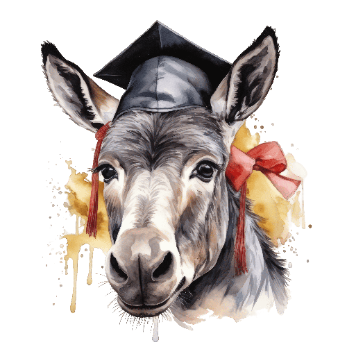 Watercolor Donkey in Graduation Cap - Artistic Realism