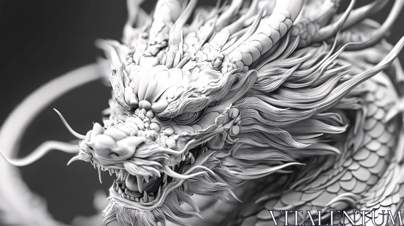 AI ART Dragon Sculpture Monochrome Fantasy Art