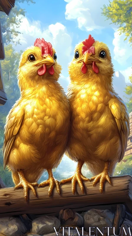 Bright Yellow Chickens in Nature AI Image