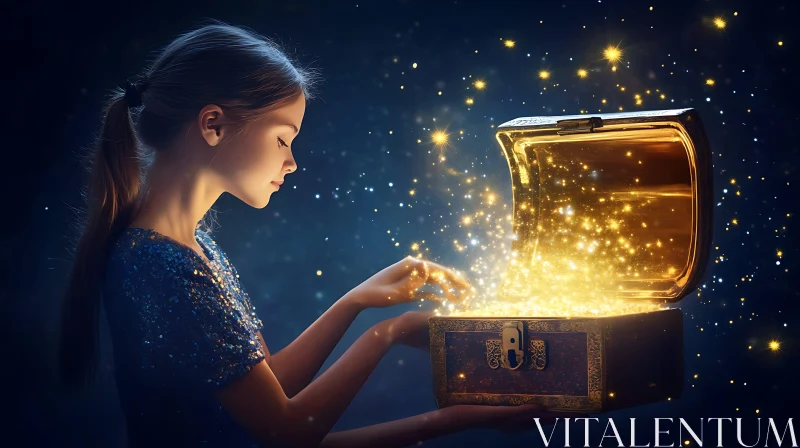 Girl with Glowing Treasure Chest AI Image