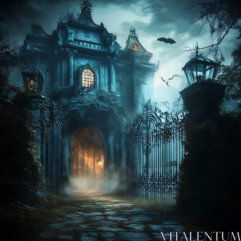 AI ART Spooky Gothic Mansion with Bats