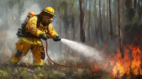 Creature Firefighter Extinguishing Forest Fire