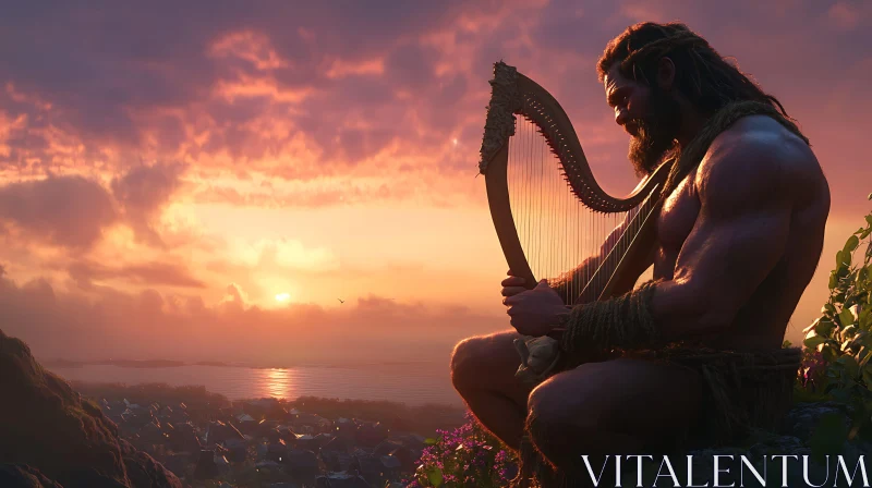 Harpist at Dusk: A Moment of Peace AI Image