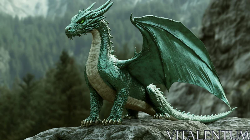 AI ART Green Dragon on Mountain Peak