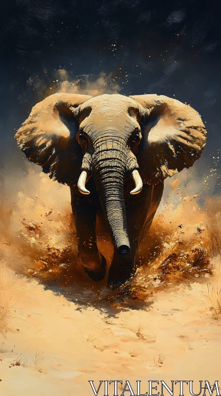 Wild Elephant Charge through Dust AI Image