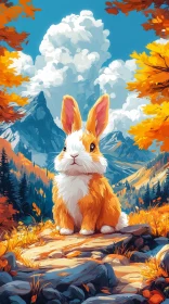 Charming Rabbit Amidst Autumn Leaves and Mountains