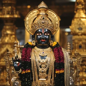 Golden Hindu God Statue with Intricate Details