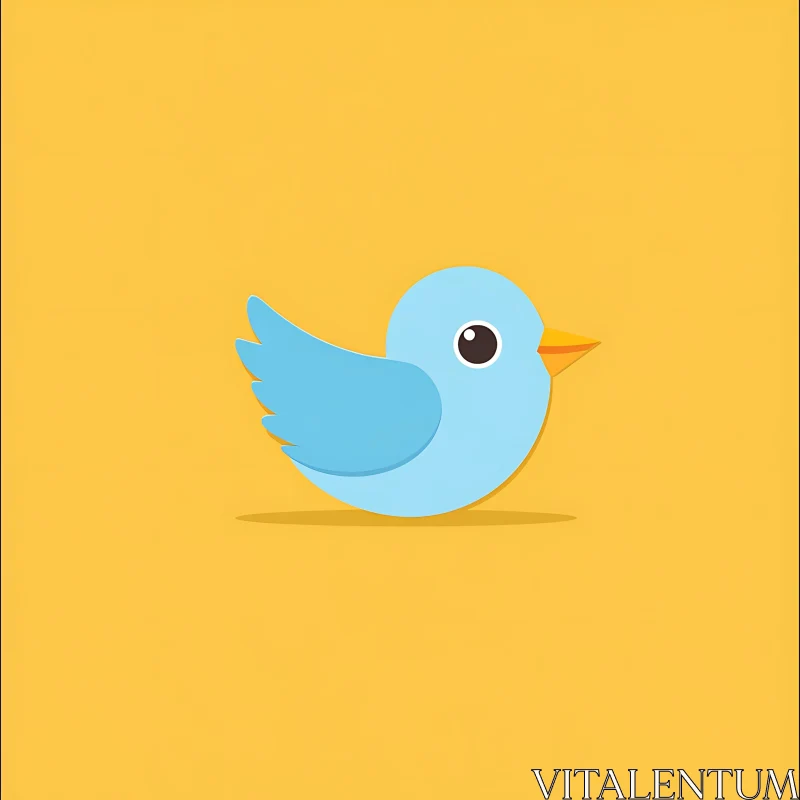 Whimsical Blue Bird on Yellow Canvas AI Image