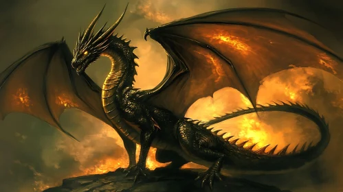 Fiery Dragon Perched on Rocky Peak
